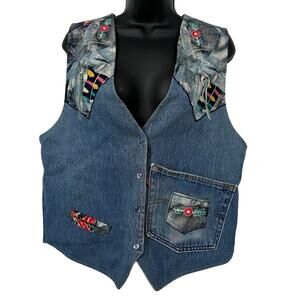 Levi’s repurposed denim jean vest size M-XL handmade southwestern rodeo